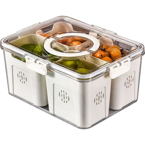 Bac de Rangement Alimentaire 4 Compartiments avec Égouttoir - Récipient pour Fruits et Légumes au Grade Alimentaire, Pratique pour Réfrigérateur (1/3)