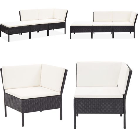 3-tlg. Garten-Lounge-Set mit Auflagen Poly Rattan Schwarz - Gartensessel - Loungesessel - Outdoor-Möbel - Gartenmöbel - Rattan Sessel - Home & Living
