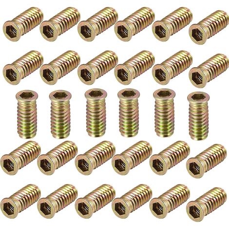 Écrous filetés pour meubles en acier au carbone galvanisé, 30 pièces, M8 x 30 mm, à six pans creux, pour meubles en bois (1/4)