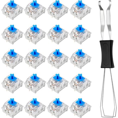 Lot de 20 commutateurs à axe bleu transparent avec tirette - 3 broches - Interrupteur de clavier mécanique de rechange - Interrupteur étanche à la poussière pour une frappe précise - Convient (1/5)