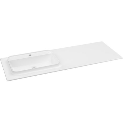 Lavabo BRAHEA 141x51,5cm (70+70cm), Rockstone, gauche, blanc mat