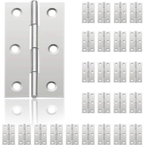 Set of 24 stainless steel hinges for doors, 6 mounting holes, increased load capacity, for jewelry boxes and furniture - 44mm x 32mm (1/4)