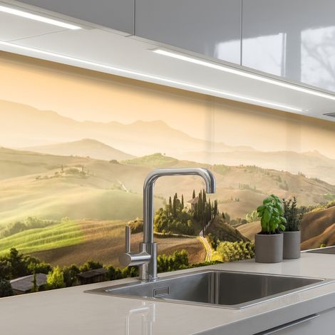 REVETEMENT MURAL DE CUISINE, CRÉDENCE DE CUISINE Paysage - Toscane - Lumière du matin 300x60 cm (1/5)