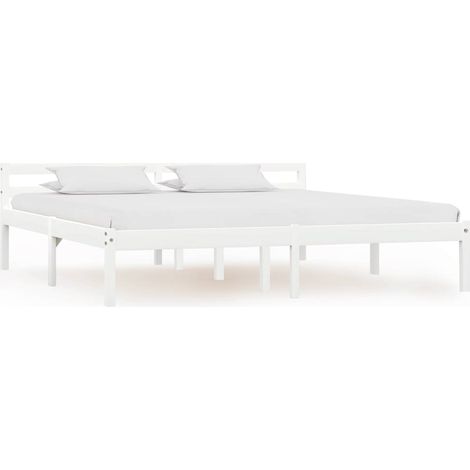 Cadre de lit 160 x 200 cm en pin massif blanc avec sommier à lattes, sans matelas, 21.74kg - PANGIVO (1/5)