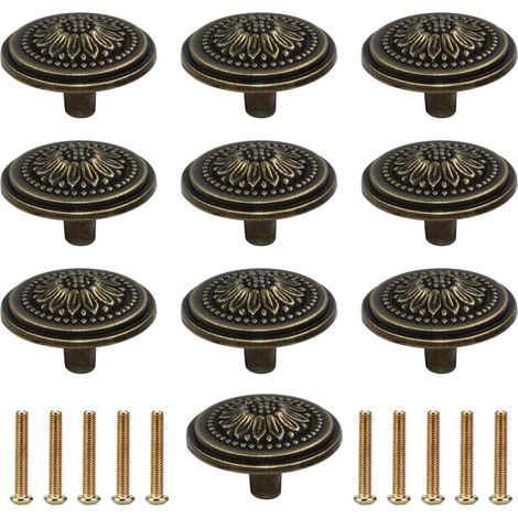 10 Stück Vintage-Möbelgriffe, Schranktürknäufe, Messing-Schubladengriff für antike Kommoden und Schrankmöbel, Antik-Bronze