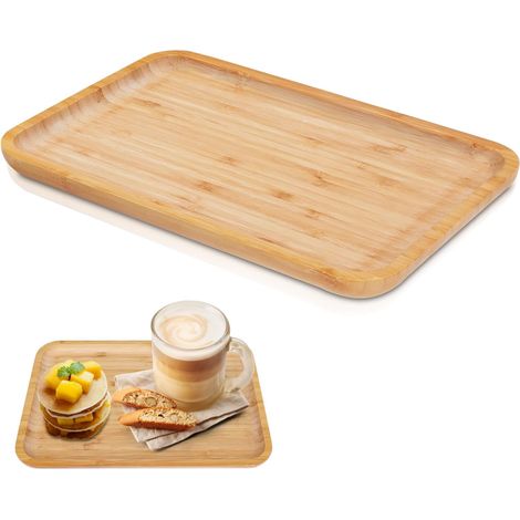 1 Plateau Bambou, Bord Relevé Antidérapant, Bois Naturel Durable, Pour Cuisine Salon Bureau (1/5)