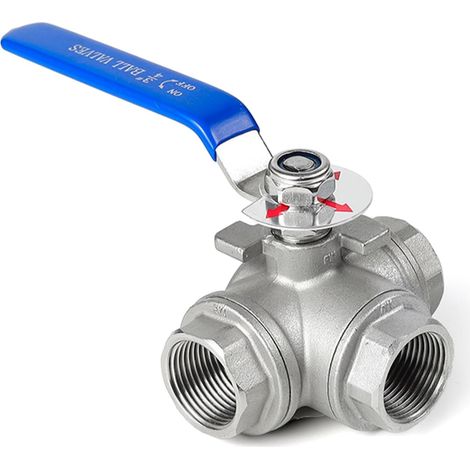 Vanne sphérique à 3 voies, vanne à bille en laiton DN25 de 1 pouce en acier inoxydable de type T, robinet à trois voies fileté femelle pour l'eau, l'huile et le gaz (1/5)