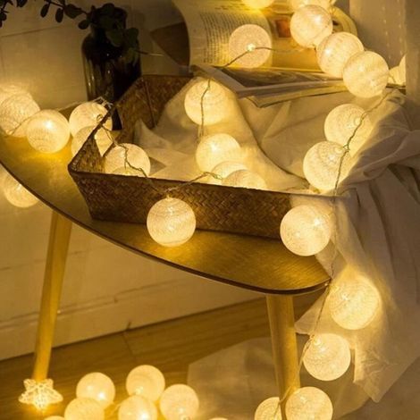 Guirlande Lumineuse Boule Coton Piles avec, VIPITH 3M 20LED Chaîne Lumière pour Chambre Noël Anniversaire Halloween Décor-F (1/4)