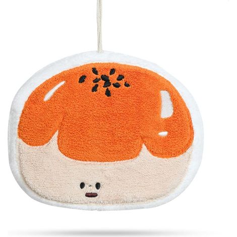 Serviette de toilette mignonne avec boucle de suspension, serviette absorbante en polaire corail microfibre, convient pour la cuisine, la salle de bain et la chambre, 15 x 25 cm, forme de jaune d'œuf.