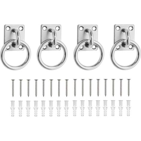 4 Pièces Plaques Œil Acier Inoxydable, Œillet 0,5 mm Fixation Plafond Acier Inox 304, Carré Anneaux de Fixation Cheval, avec 16 Vis et Tube D'expansion, pour vcuries, Navires, Machines (1/4)