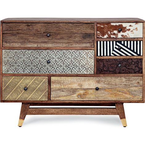 Commode 5 tiroirs bois de manguier Doki 110 cm (1/5)