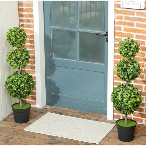 Set di 2 alberi sferici artificiali 100 cm verdi con foglie in PE, per interni ed esterni (1/5)
