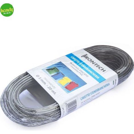 Cavo stendibiancheria Ø 5 mm. in acciaio zincato rivestito PVC trasparente 20 mt.