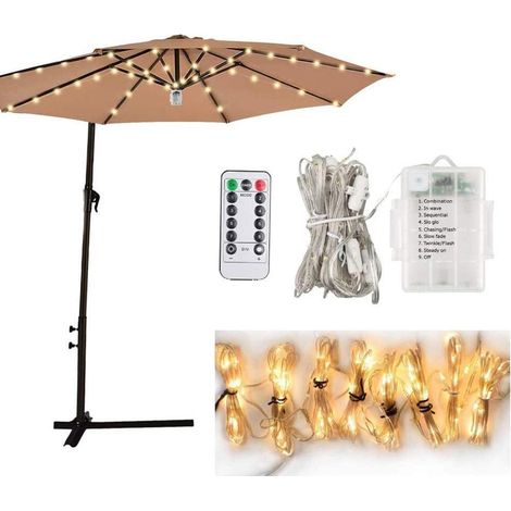 Guirlande Lumineuse LED pour Parasol Extérieur avec Télécommande et 10 Attaches - Décoration Jardin Éclairage (1/5)
