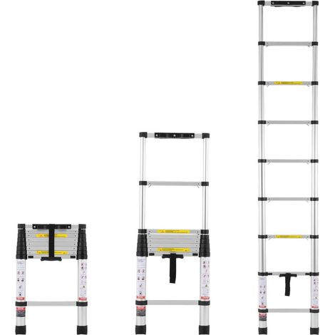 Pour atteindre en hauteur, échelle télescopique compacte 2,6 m avec rétractation à un bouton et pieds antidérapants (1/5)
