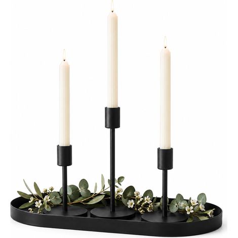 Lot de 3 bougeoirs Coniques Courts Noirs pour Bougies Chandeliers avec Fer - 2 cm de diamètre - Idéal pour Centre de Table (1/5)