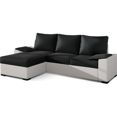 Canapé angle convertible et réversible simili blanc et noir Luzo 245cm (1/5)
