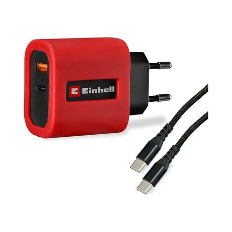 Original Einhell USB-Schnellladegerät (65 W, Netzadapter mit USB-C + USB-A, inkl. USB-C-Kabel, Netzteil für diverse Geräte, Zubehör für Akku-Energiestation TE-ES 18/150/1 Li-C)