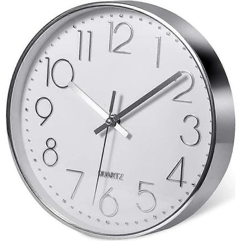 Horloge murale argentée haut de gamme, décoration murale, horloge murale moderne et silencieuse pour la maison, le bureau ou la cuisine (25 cm) (1/5)