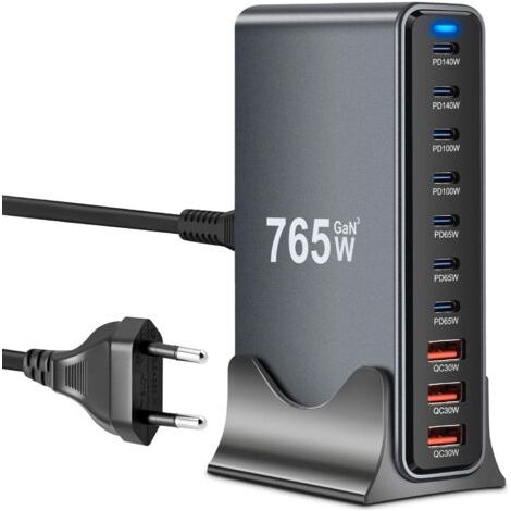 GaN III Chargeur USB C 765 W avec 10 ports, chargeur rapide USB GaN III avec 7 ports USB-C et 3 ports USB-A, PD140W, 100W, 65W, 30W Power Station de charge USBC pour MacBook Pro/Air, iPhone, iPad (1/5)