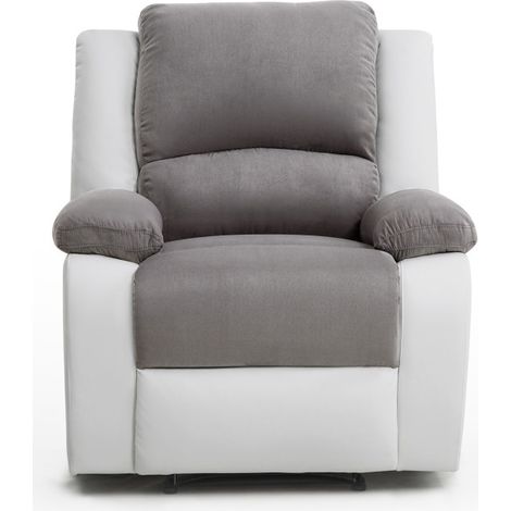 Fauteuil relax 1 place microfibre et simili gris/blanc – Inclinaison 170° – Repose-pieds relevable – Confort optimal – Usinestreet (1/5)