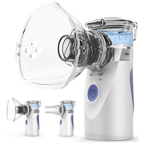 Dispositif d'inhalation portable - Ultra silencieux, brume réglable (1-5 µm), taille des particules ≤ 3,5 µm, fonctionnement sur secteur et sur batterie, 3 types de masques pour adult (1/4)