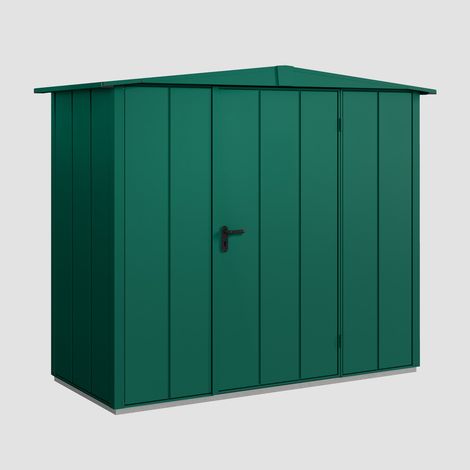 Hörmann Ecostar Metall-Gerätehaus Elegant mit Satteldach Typ 1, 259 x 121 cm, moosgrün, 2,6 m², 1-flüglige Tür