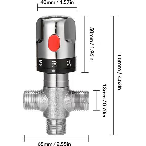 Vanne mélangeuse thermostatique en laiton, robinet de régulation de température eau chaude froide pour cuisine et salle de bain (1/2)