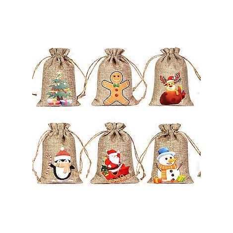 (L)12er-Pack Jute-Weihnachtstüten mit Kordelzug