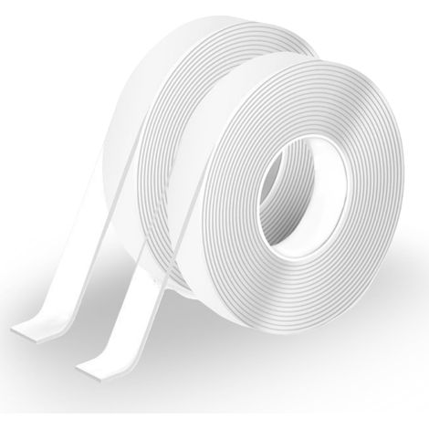 Ruban adhésif double face extra-fort et transparent - Lot de 2 rouleaux - Ruban adhésif double face nano, amovible sans trace et réutilisable, idéal pour moquette, murs photos, cuisine, voiture, loisi (1/5)