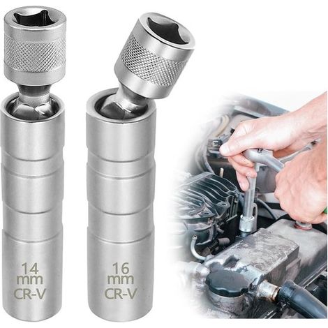 Clé à bougie en 2 parties - 14 mm et 16 mm - Douille pour bougie - Clé à bougie magnétique universelle et flexible (1/5)