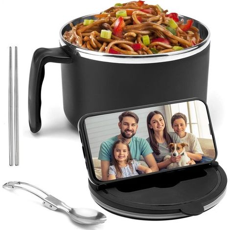 Set di ciotole per ramen da 1200 ml con coperchio e bacchette, ideale per cuocere noodles istantanei in dormitori studenteschi e uffici domestici. (1/5)