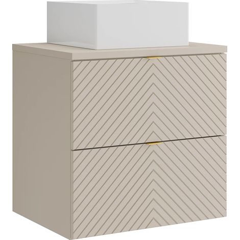 Mobile bagno sospeso a spina di pesce con lavabo da appoggio quadrato Beige 60 cm - DORIONI (1/5)