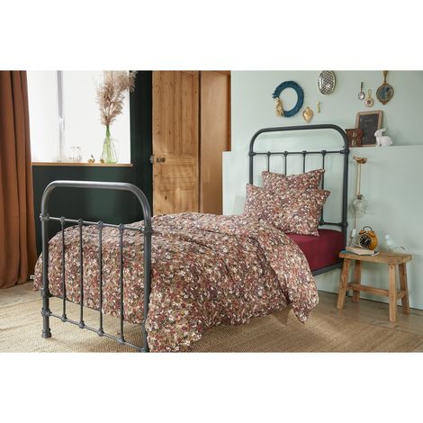 Housse de couette 140 x 200 cm double gaze de coton imprimée Capucine Camel (1/4)