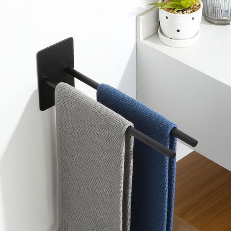 30CM Porte Serviette Salle de Bain, Noir Support Serviette sans Perçage en Acier Inoxydable, Anneau Porte-Serviettes Adhésif pour Toilette ou Cuisine, EGDX2302Y-3M-300-B (1/5)