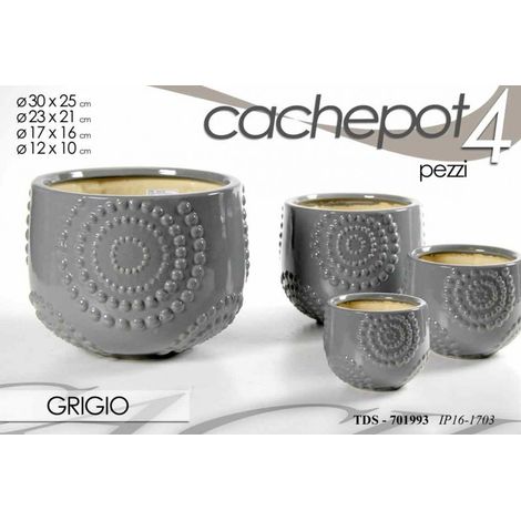 Chachepot Vasen Set 4-tlg. grau dekoriert