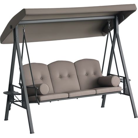 Outsunny 3-Sitzer-Gartensofa mit abnehmbarem Sonnendach und abnehmbaren Kissen, Stahlrahmen und strapazierfähigem Stoff
