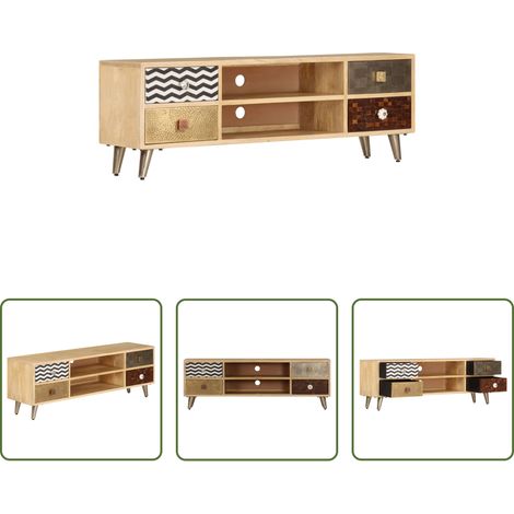 Meuble tv retro - Meuble TV 120x30x40 cm Bois massif de manguier (1/5)