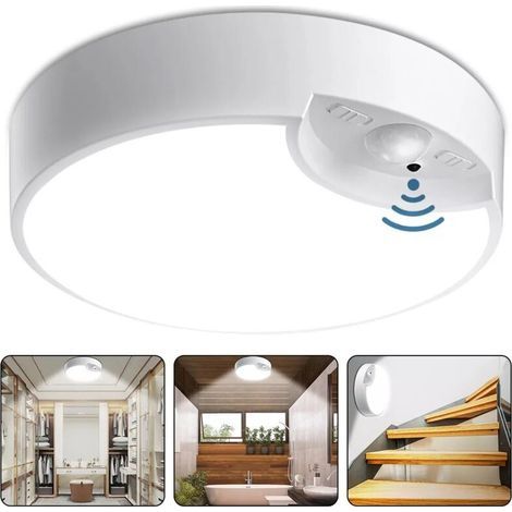 Battery-operated LED ceiling light with motion sensor, for kitchen, bedroom, bathroom, hallway, garage, with remote control