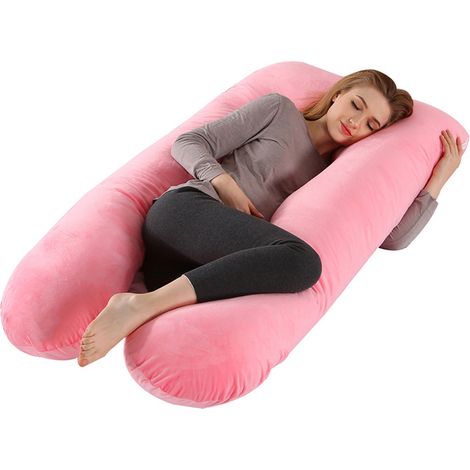Coussin de grossesse multifonctionnel en velours cristal, soutien du ventre et de la taille, coussin latéral pour position couchée sur le côté, clip pour dormir sur les jambes, coussin en forme de U (1/5)
