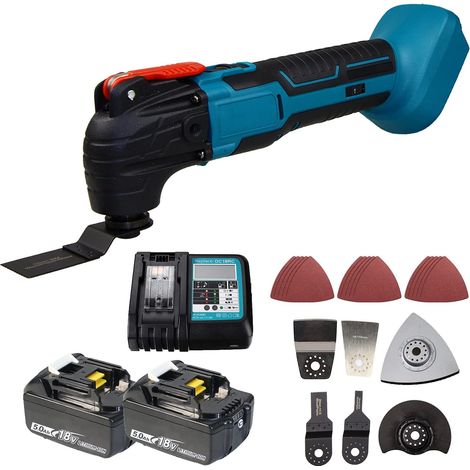 Outils oscillants Multi sans fil Outils avec 15pcs Sanderpapers avec BL1860 2x5.5Ah 18V Batterie Li-ion & Chargeur & 22pcs Accessoires , Compatible avec la batterie Makita (1/5)