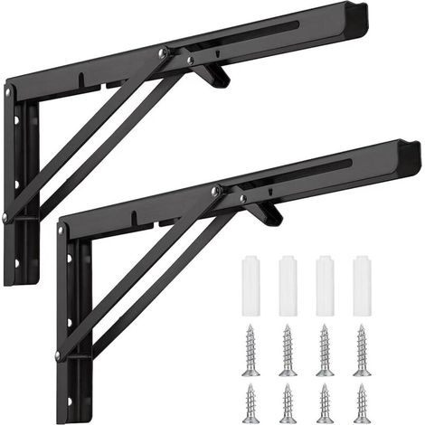 400mm Folding Shelf Bracket, 2-Piece Folding Shelf Support, Heavy Duty Metal Wall-Mounted Folding Brackets, Space Saving (1/5)