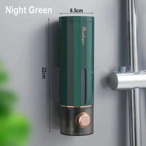 Distributeur de savon liquide mural (1 pièce - Vert foncé - 450 ml) : un objet luxueux et minimaliste, idéal pour la cuisine. Fabriqué en ABS, il s'installe au mur. (1/5)