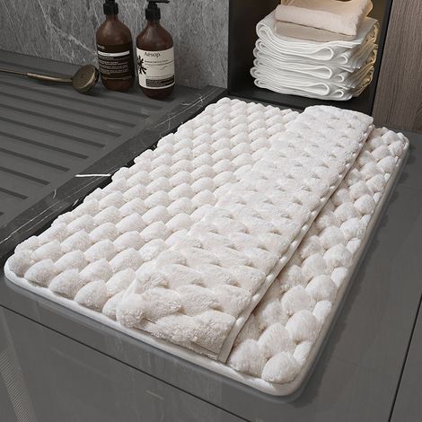 Tapis de bain blanc, 40x60cm, tapis de bain absorbant pour la maison, tapis de porte de douche, séchage rapide. (1/5)