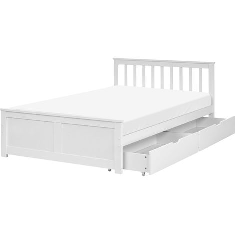 Bed Frame White Pine Wood MDF Storage Set of 2 Drawers EU Small Double 4ft Headboard Minimalist OLENDON (1/5)