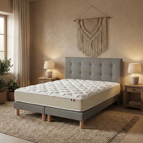 Ensemble 180x200 + tête de lit Matelas polylatex 80 kg/m³ sommier gris (1/5)