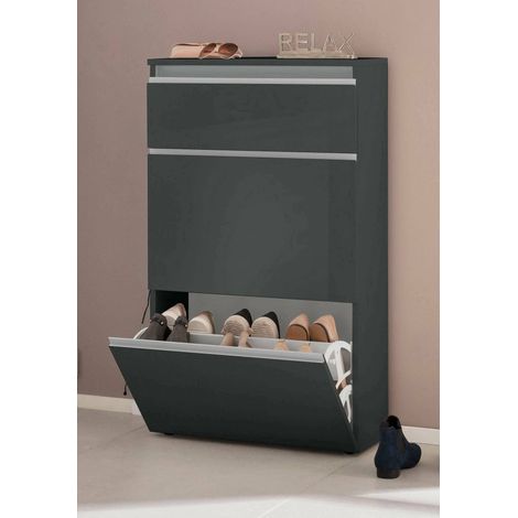Dmora - Zapatero Dlogarz, Mueble multiusos con 2 puertas y 1 puerta abatible, Zapatero de entrada, 100% Made in Italy, cm 60x27h108, Antracita Brillo (1/5)