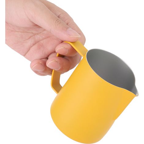 600 ml Milchaufschäumkännchen aus Edelstahl für Latte Art, ideal für Zuhause oder Café, Gelb (1/5)