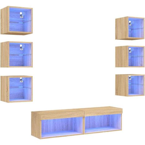 Maison Exclusive - 8-tlg. Wohnwand mit LED-Beleuchtung Sonoma-Eic