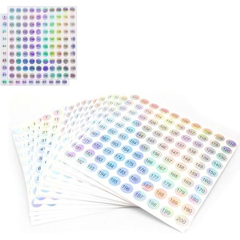 2000 Pièces Chiffre Autocollant, Contient 1-200 Autocollant Numéroté, Etiquettes Numérotées Adhésives pour Scrapbooking, Flacons de Vernis à Ongles et Chemises